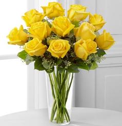 one dozen yellow roses