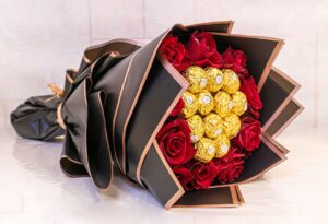 One Dozen Red Rose and Ferrero Rocher Bouquet